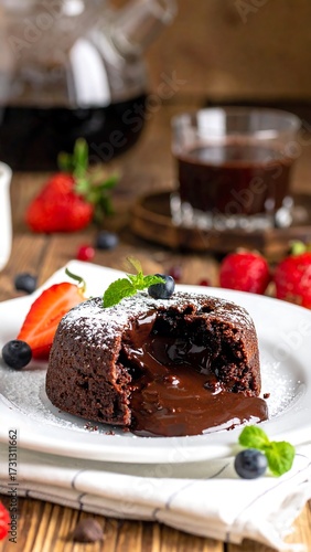 Delicious Chocolate Lava Cake with Berries.