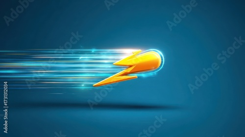 Abstract lightning bolt icon with motion trails on blue background