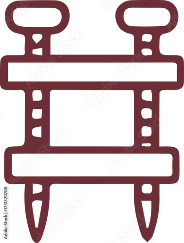 Stylized dark red binding tool symbol for engineering or construction design