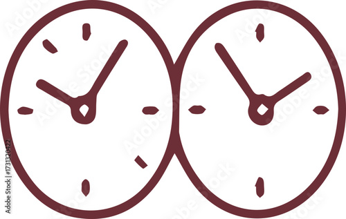 Minimalist double clock icon representing time zones or parallel schedules