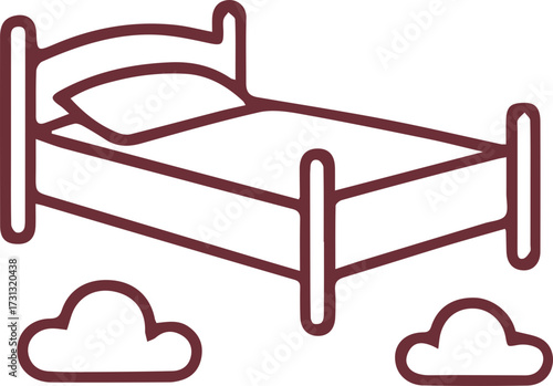 Modern line art single bed design with pillow and peaceful cloud accents