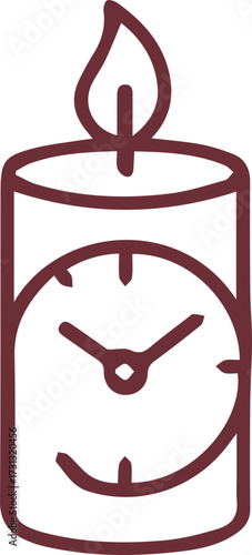 Minimalist outline of a candle featuring an integrated clock face symbolizing duration