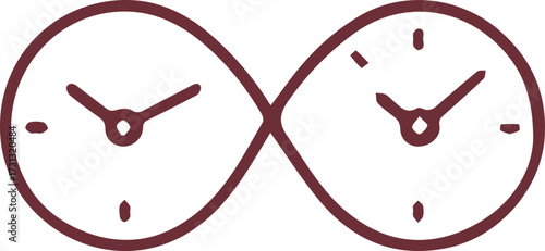 Two interconnected clocks forming an endless loop of time a timeless concept