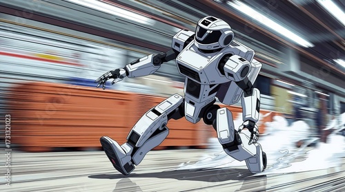 Running Robot with Futuristic Factory.