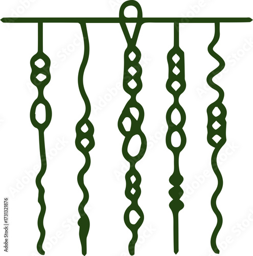 Elegant dark green abstract botanical inspired forms on a simple white canvas