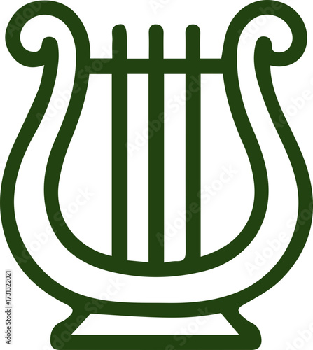 Elegant Green Lyre Musical Instrument Icon Representing Classical Harmony and Artistic Expression