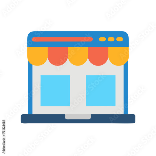 Online shop symbol on the laptop screen illustration
