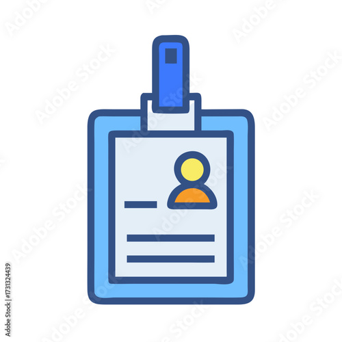 Blue and white ID card badge graphic on black