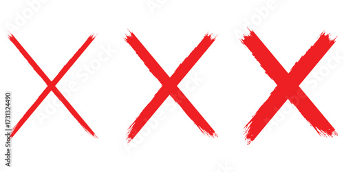 Hand-drawn red cross marker. Grunge red x sign. vector illustration.