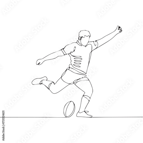 Continuous Simple black line art drawing of a Rugby Player in a minimalist style on a white background.
