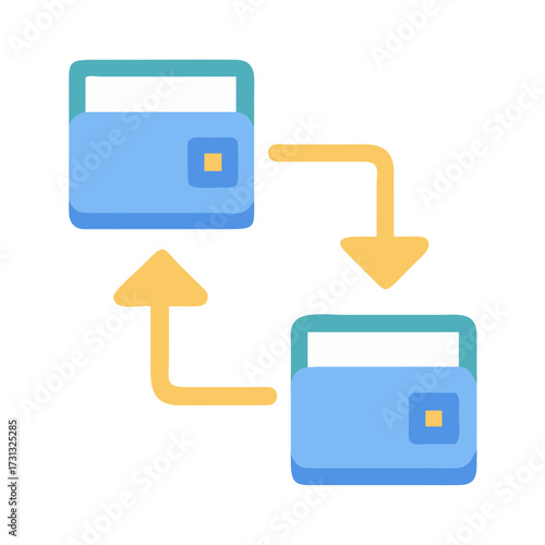 Funds transfer between two wallets in a flat design
