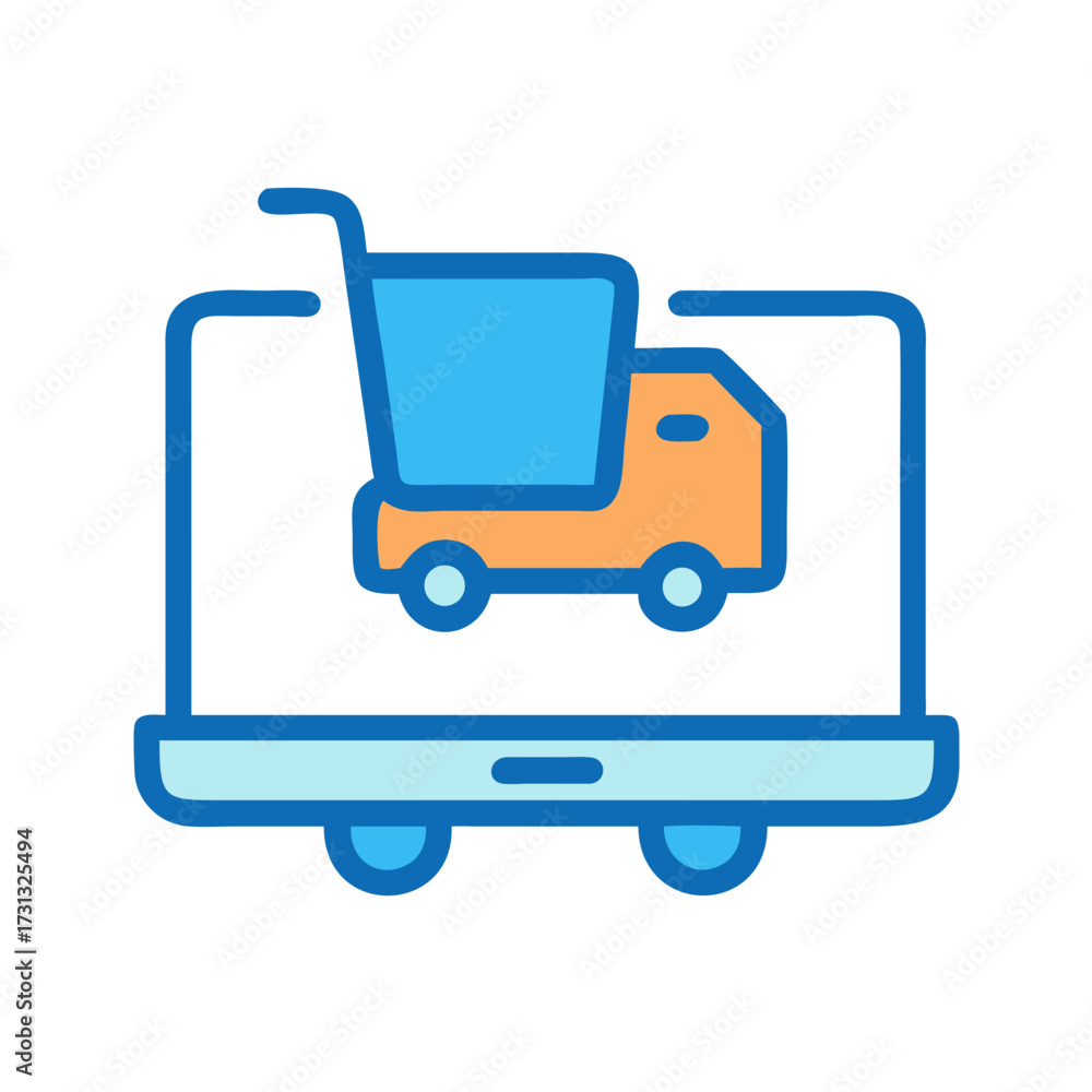 Naklejka premium Online shopping delivery icon with cart on laptop screen