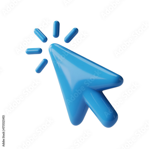 Bright Blue 3D Cursor Icon With Radiant Lines Indicating Click Action mouse pointer