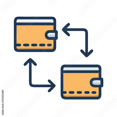 Wallet transaction icon showing exchange of monetary funds