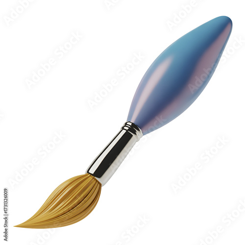 3D Rendered Blue Paintbrush with Yellow Bristles on Black Background Keywords: paintbrush, art, artist, painting, drawing