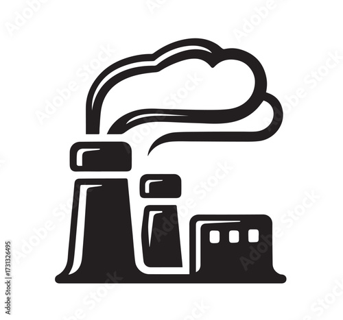 Black silhouette of a factory with smoke billowing from chimneys industrial