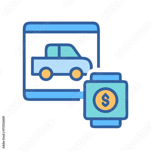 Car purchase app and smart watch payment illustration