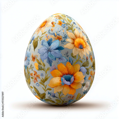 Hand Painted Floral Egg Ornament with Elegant Folk Art Design