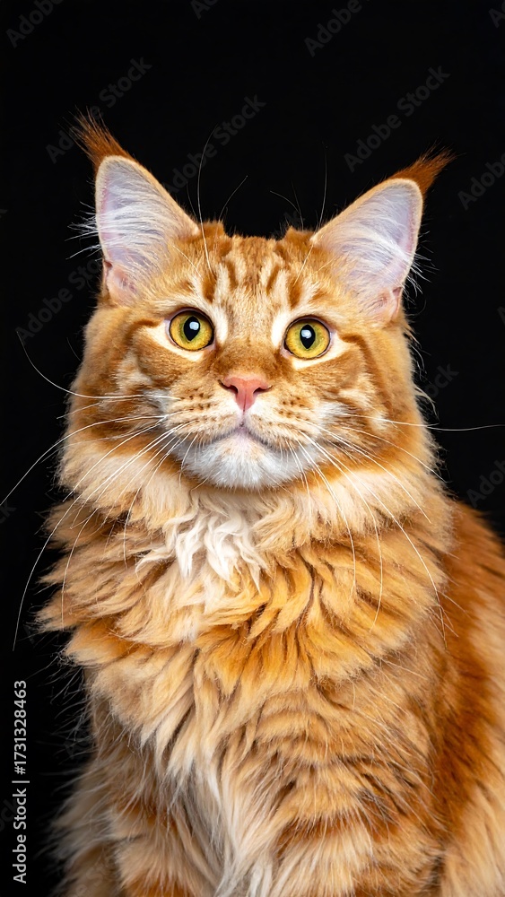 Fototapeta premium Fluffy Orange Maine Coon Cat Portrait.