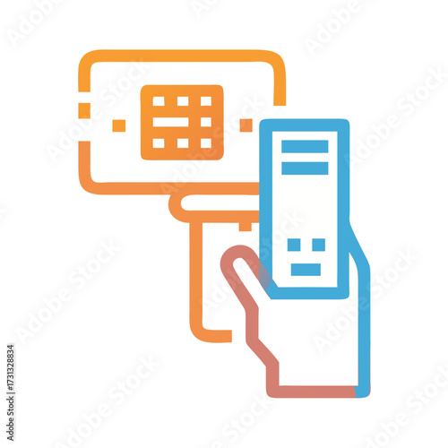 Hand holding device with data screen, flat design style