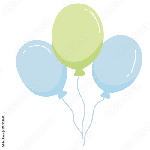 Blue and green balloon cluster with soft shadows, perfect for calm, modern, or gender-neutral celebration invitations and banners.
