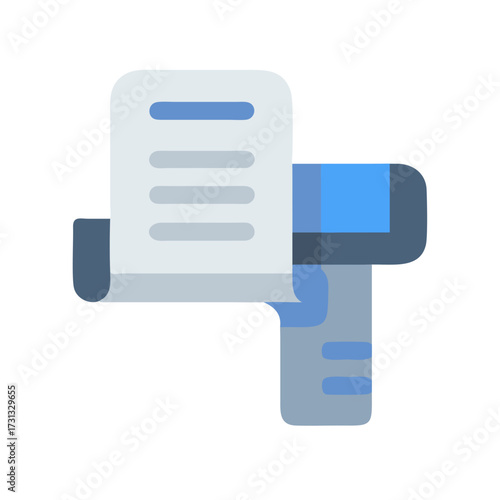 Stylized printer icon emitting a document flat design