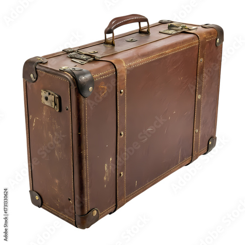 Vintage Brown Leather Suitcase: Travel Luggage Photography