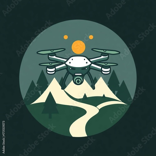 Drone Flying Mountain Landscape Night.