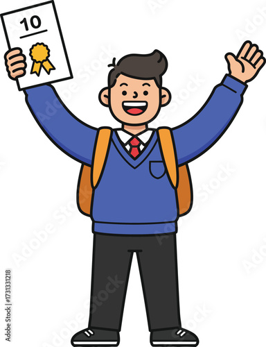 A happy student holding up a certificate of achievement and celebrating success