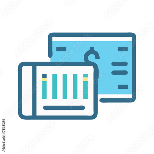 Financial report and check book accounting icon design