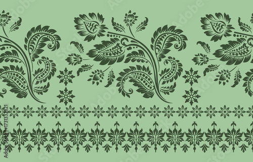 floral pattern vintage ethnic modern embroidery texture boho design vector illustration hand drawn pink flower motif branches leaves wallpaper seamless background border.