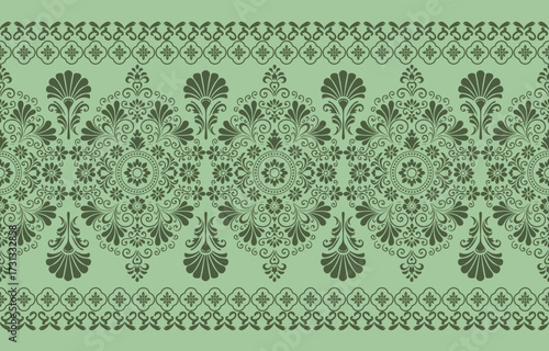 floral pattern vintage ethnic modern embroidery texture boho design vector illustration hand drawn pink flower motif branches leaves wallpaper seamless background border.