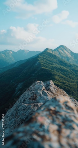 Mountain peak summit, hazy view