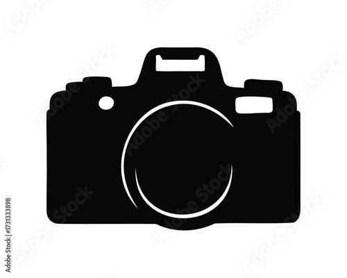 Iconic black and white silhouette of a digital single lens reflex camera