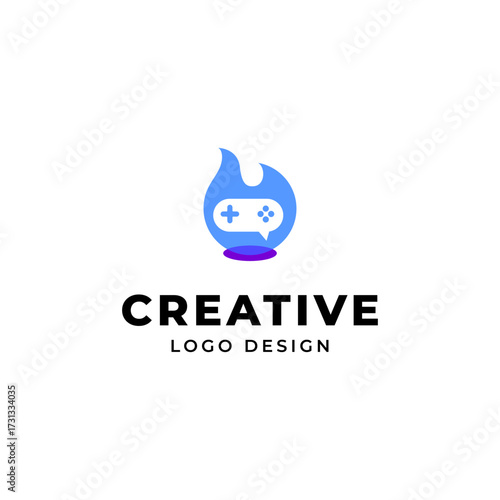 game logo with fire wick element in flat vector design style