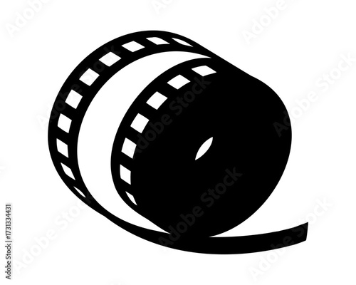 Stylized illustration of a black and white film reel with abstract qualities