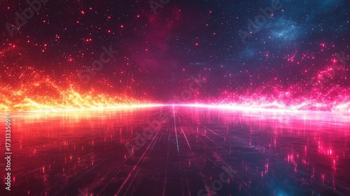 Wallpaper Mural Cosmic Horizon: Fiery Nebula Reflections on a Digital Ocean, Starry Sky Torontodigital.ca