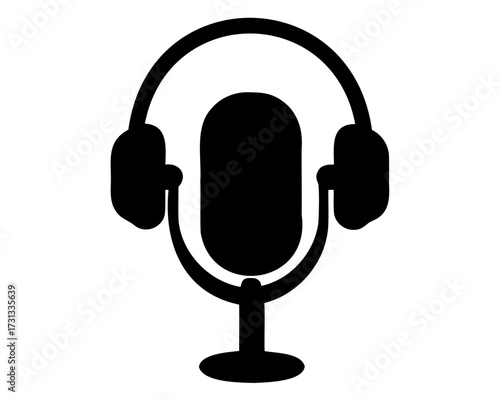 Illustration of a microphone with headphones suggesting audio recording or podcasting