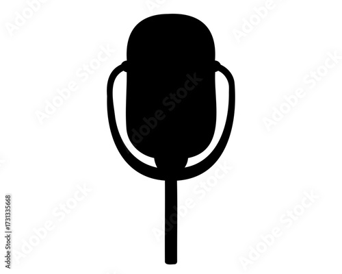 Silhouette of a classic microphone on a white background, used in radio broadcasting
