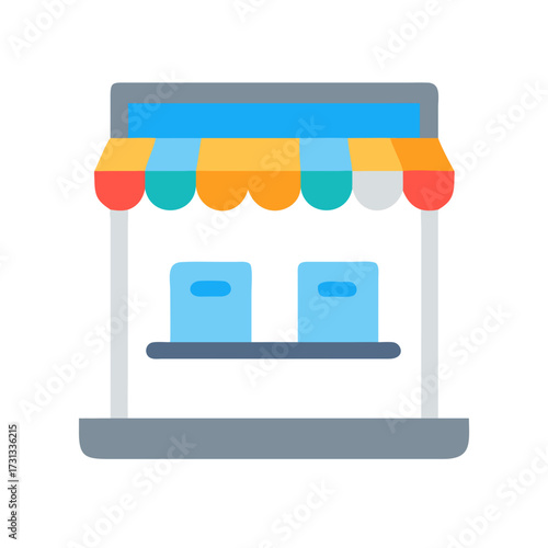 Colorful market stall booth flat design on black background