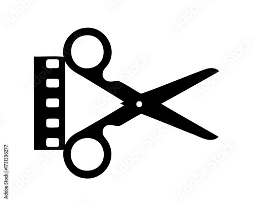 Icon symbolizing video editing featuring scissors cutting a film strip