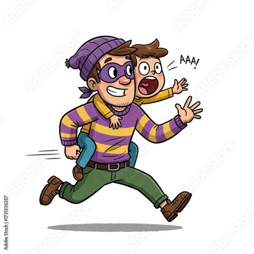 A vibrant illustration captures a playful father, in a mask and beanie, giving his excited child a piggyback ride, embodying the spirit of family fun and dynamic playtime