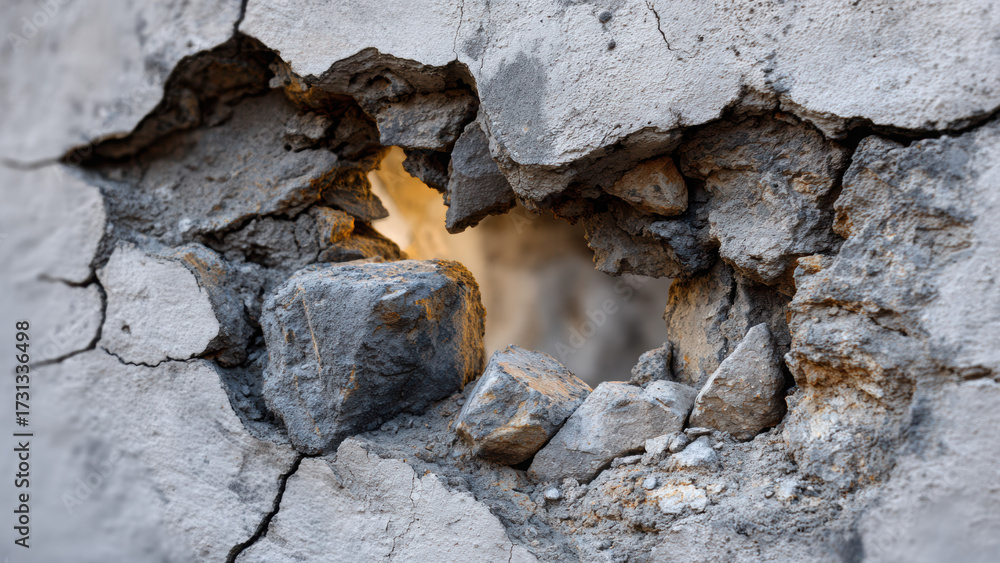 Fototapeta premium Cracked Concrete Wall Texture with Exposed Damage and Rough Surface