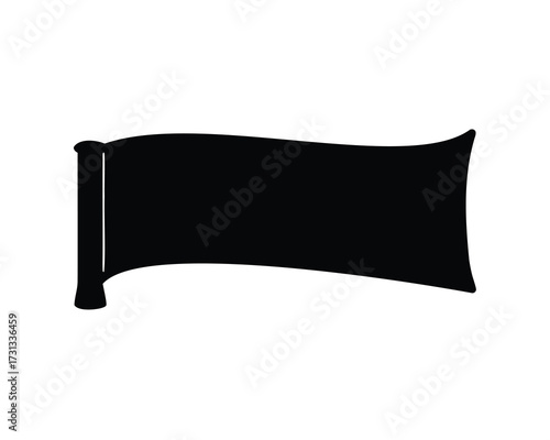 Black silhouette of a waving flag on a white background, illustration