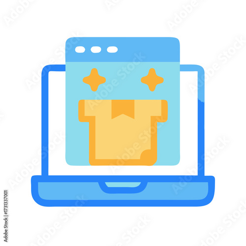 Online order tracking delivery box displayed on laptop screen
