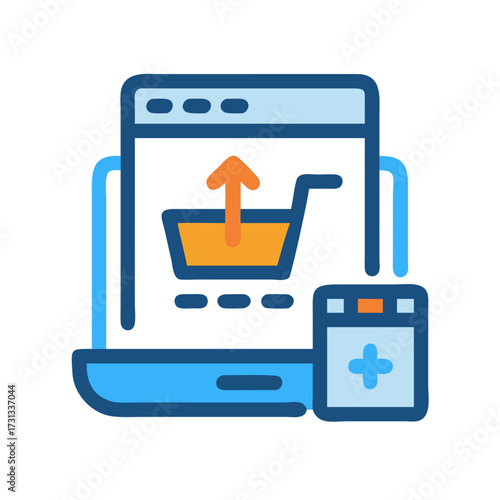Online shopping cart with arrow pointing upwards on device