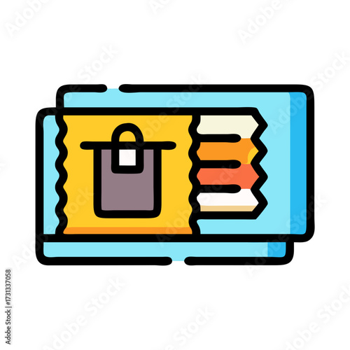 Shopping bag reward card icon with graphic style details