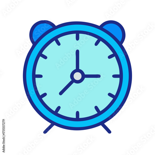 Stylized blue alarm clock icon against a black background