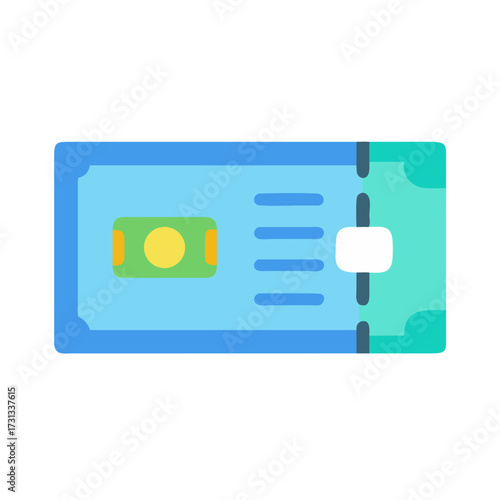 Cartoon style ticket featuring money icon and tear away section