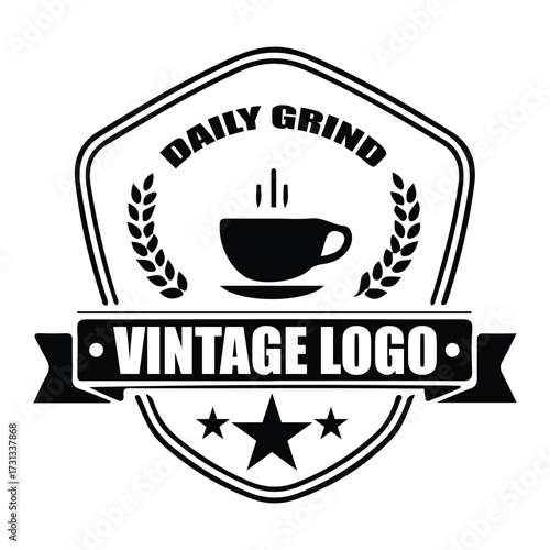 Vintage Coffee Shop Logo Design with Daily Grind and Star Accents